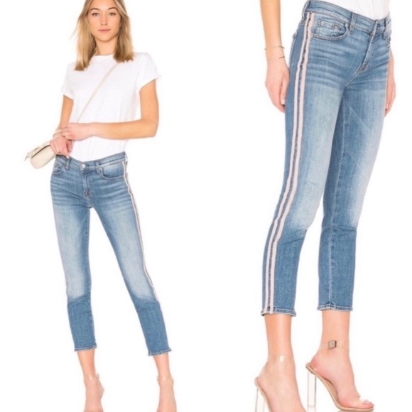 7 For‎ All Mankind Roxanne Ankle Skinny Faux Suede Pink Stripe Jean - Size 25 - Picture 1 of 12
